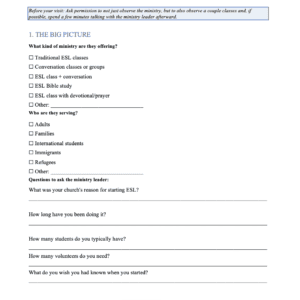 Front page of the checklist